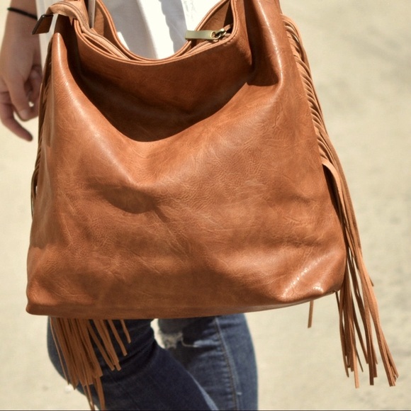 margot Handbags - Margot Genuine Leather Fringe Hobo Purse